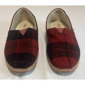Toms Buffalo Plaid Flannel Alpargata Slip Ons Red Black Women's Size 7 Classic